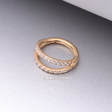 Detail View 1 of Implant Grade Titanium Golden Double Hoop Gems Seamless Clicker Hoop Ring-Clear Gem
