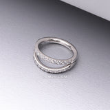 Detail View 1 of Implant Grade Titanium Rose Gold Double Hoop Gems Seamless Clicker Hoop Ring-Aurora Borealis