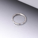 Detail View 1 of Implant Grade Titanium Pyramid Sparkle Studded Geometric Seamless Clicker Hoop Ring-Aurora Borealis