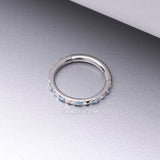 Detail View 1 of Implant Grade Titanium Pyramid Sparkle Studded Geometric Seamless Clicker Hoop Ring-Aqua