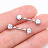 Detail View 2 of A Pair of Implant Grade Titanium Bezel Set Sparkle Internally Threaded Nipple Barbell-Clear Gem