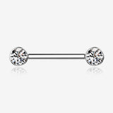 A Pair of Implant Grade Titanium Bezel Set Sparkle Internally Threaded Nipple Barbell