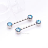 Detail View 1 of A Pair of Implant Grade Titanium Gem Ball Internally Threaded Nipple Barbell-Aqua