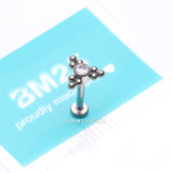 Detail View 3 of Implant Grade Titanium Sparkle Trinity Bali Beads Top Internally Threaded Flat Back Stud Labret-Clear Gem