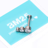Detail View 3 of Implant Grade Titanium Triple Cascading Sparkle Top Internally Threaded Flat Back Stud Labret-Clear Gem