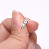 Detail View 2 of Implant Grade Titanium Triple Cascading Sparkle Top Internally Threaded Flat Back Stud Labret-Clear Gem