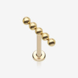 Implant Grade Titanium Golden Straight Beaded Ball Top Internally Threaded Labret Flat Back Stud