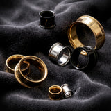 Detail View 1 of A Pair of Implant Grade Titanium Golden Double Flared Ear Gauge Tunnel Plug