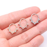Detail View 3 of Royal Heart Filigree Sparkle Bendable Hoop Ring-Clear Gem