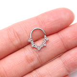 Detail View 2 of Royal Heart Filigree Sparkle Bendable Hoop Ring-Clear Gem