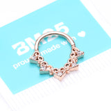 Detail View 4 of Rose Gold Royal Heart Filigree Sparkle Bendable Hoop Ring-Clear Gem