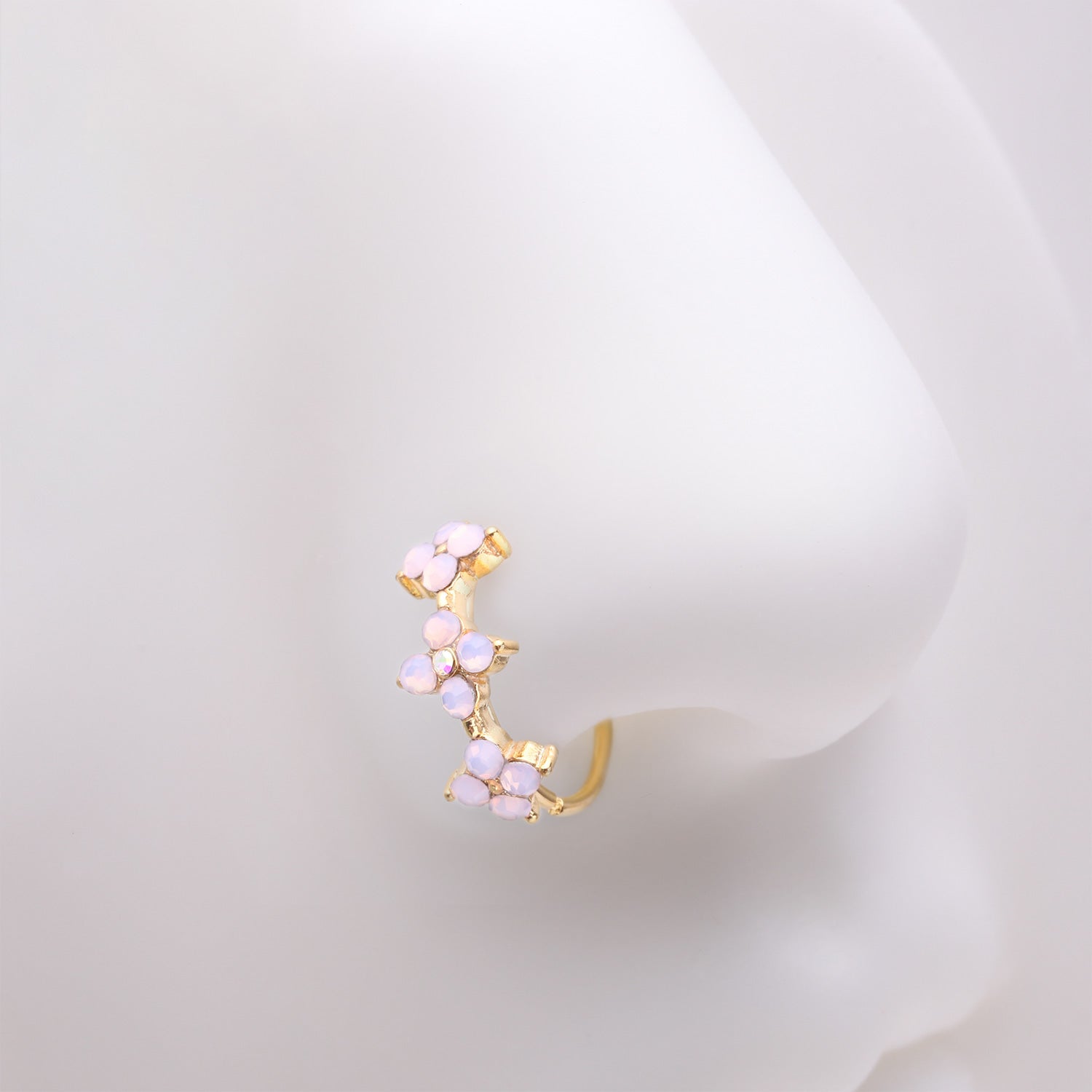 Golden Pink Flower Trio Sparkle Bendable Hoop Ring