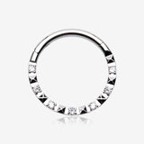 Pyramid Studded Multi-Gem Sparkle Seamless Clicker Hoop Ring-Clear Gem