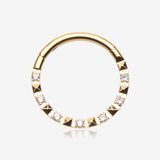 Golden Pyramid Studded Multi-Gem Sparkle Seamless Clicker Hoop Ring