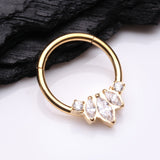 Detail View 2 of Golden Marquise Brilliance Multi-Gem Sparkle Seamless Clicker Hoop Ring-Clear Gem