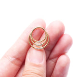 Detail View 4 of Golden Brilliant Sparkle Gem Lined Triple Loop Accent Seamless Clicker Hoop Ring-Clear Gem