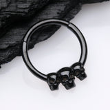 Detail View 1 of Blackline Triple Death Skull Seamless Clicker Hoop Ring