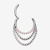 Detail View 1 of Majestic Fire Opal Double Chained Seamless Clicker Hoop Ring-White Opal