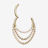 Detail View 1 of Golden Majestic Sparkle Double Chained Seamless Clicker Hoop Ring-Clear Gem