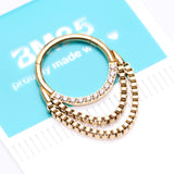 Detail View 3 of Golden Majestic Sparkle Double Chained Seamless Clicker Hoop Ring-Clear Gem