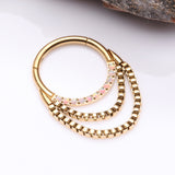 Detail View 2 of Golden Majestic Fire Opal Double Chained Seamless Clicker Hoop Ring-White Opal