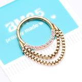 Detail View 3 of Golden Majestic Fire Opal Double Chained Seamless Clicker Hoop Ring-White Opal