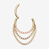 Detail View 1 of Golden Majestic Fire Opal Double Chained Seamless Clicker Hoop Ring-White Opal