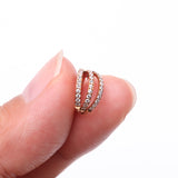 Detail View 2 of Rose Gold Brilliant Sparkle Gem Lined Triple Hoop Steel Seamless Clicker Hoop Ring-Clear Gem
