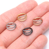 Detail View 3 of Rose Gold Brilliant Sparkle Gem Lined Triple Hoop Steel Seamless Clicker Hoop Ring-Clear Gem