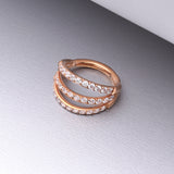 Detail View 1 of Rose Gold Brilliant Sparkle Gem Lined Triple Hoop Steel Seamless Clicker Hoop Ring-Clear Gem