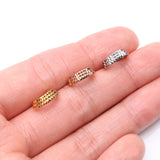 Detail View 3 of Rose Gold Triple Stacked Pyramid Studded Geometric Seamless Clicker Hoop Ring