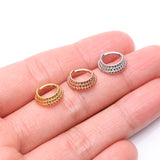 Detail View 3 of Golden Triple Stacked Pyramid Studded Geometric Seamless Clicker Hoop Ring