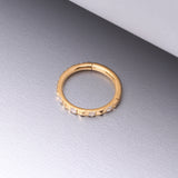 Detail View 1 of Golden Pyramid Studded Multi-Gem Sparkles Geometric Seamless Clicker Hoop Ring-Clear Gem