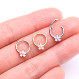 Detail View 2 of Golden Adorable Pearlescent Flower Clicker Hoop Ring