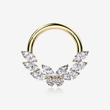 Golden Butterfly Goddess Sparkle Clicker Hoop Ring-Clear Gem