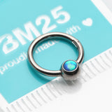 Detail View 2 of Fire Opal Sparkle CBR Style Seamless Clicker Hoop Ring-Blue Opal