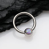 Detail View 1 of Fire Opal Sparkle CBR Style Seamless Clicker Hoop Ring-Purple Opal