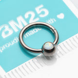 Detail View 2 of Fire Opal Sparkle CBR Style Seamless Clicker Hoop Ring-White Opal