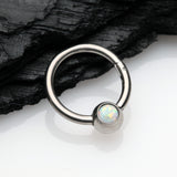 Detail View 1 of Fire Opal Sparkle CBR Style Seamless Clicker Hoop Ring-White Opal
