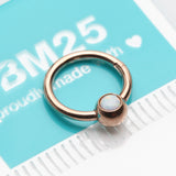 Detail View 2 of Rose Gold Fire Opal Sparkle CBR Style Seamless Clicker Hoop Ring-White Opal