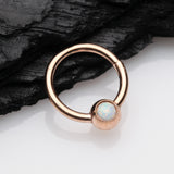 Detail View 1 of Rose Gold Fire Opal Sparkle CBR Style Seamless Clicker Hoop Ring-White Opal