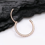Detail View 2 of Rose Gold Brilliant Sparkle Gems Lined Clicker Hoop Ring-Clear Gem
