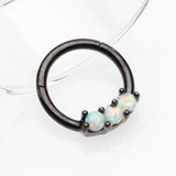 Detail View 1 of Blackline Glistening Fire Opal Sparkle Seamless Clicker Ring-Black/White