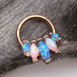 Detail View 1 of Rose Gold Marquise Fire Opal Sparkle Floral Seamless Clicker Hoop Ring