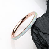 Detail View 1 of Rose Gold Brilliant Fire Opal Lined Seamless Clicker Hoop Ring-White Opal