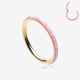 Golden Brilliant Fire Opal Lined Seamless Clicker Hoop Ring