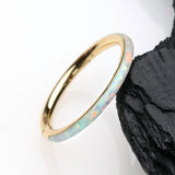 Detail View 1 of Golden Brilliant Fire Opal Lined Seamless Clicker Hoop Ring-White Opal