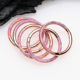 Detail View 3 of Rose Gold Brilliant Fire Opal Lined Front Facing Seamless Clicker Hoop Ring-Pink Opal