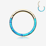 Golden Brilliant Fire Opal Lined Front Facing Seamless Clicker Hoop Ring
