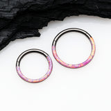Detail View 2 of Blackline Brilliant Fire Opal Lined Front Facing Seamless Clicker Hoop Ring-Pink Opal